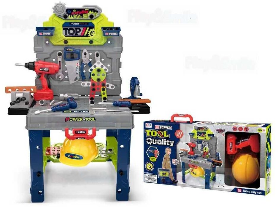 Warsztat dla dzieci warsztat stolik majsterkowicza kask narzędzia stół