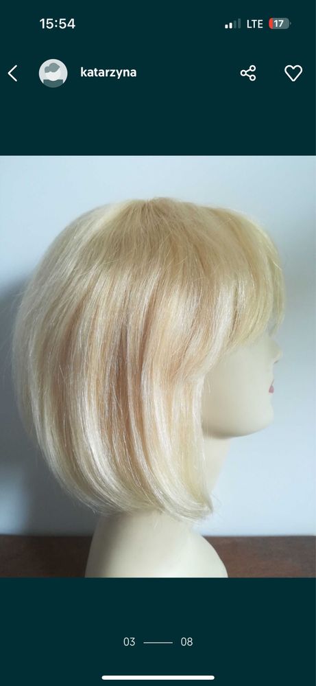 Peruka naturalna krotki bob blond