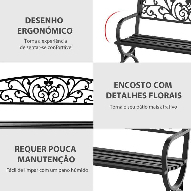 Banco de jardim em ferro, preto