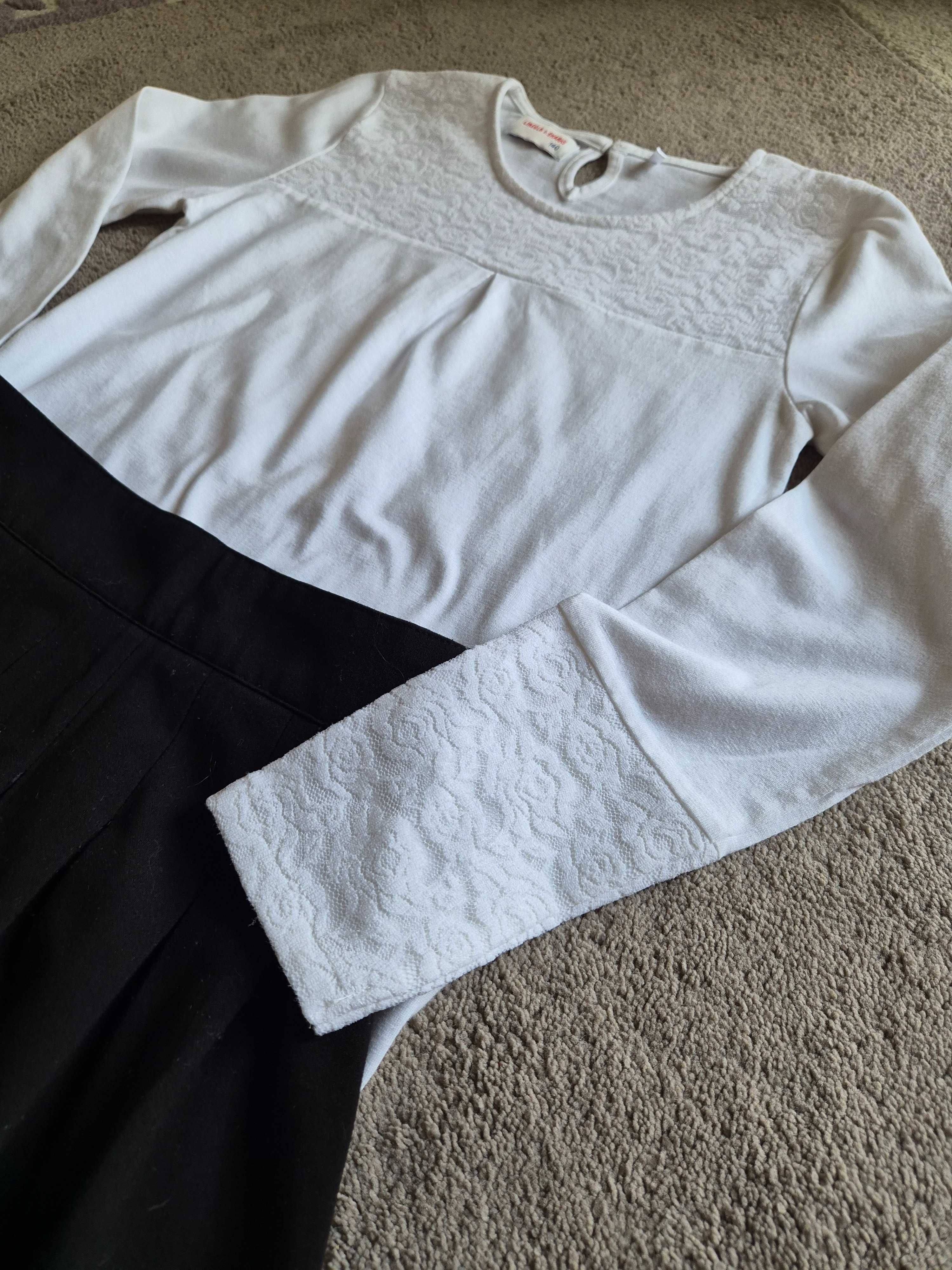 Strój galowy, biała bluzka, czarna spódnica, C&A w rozmiarze 140