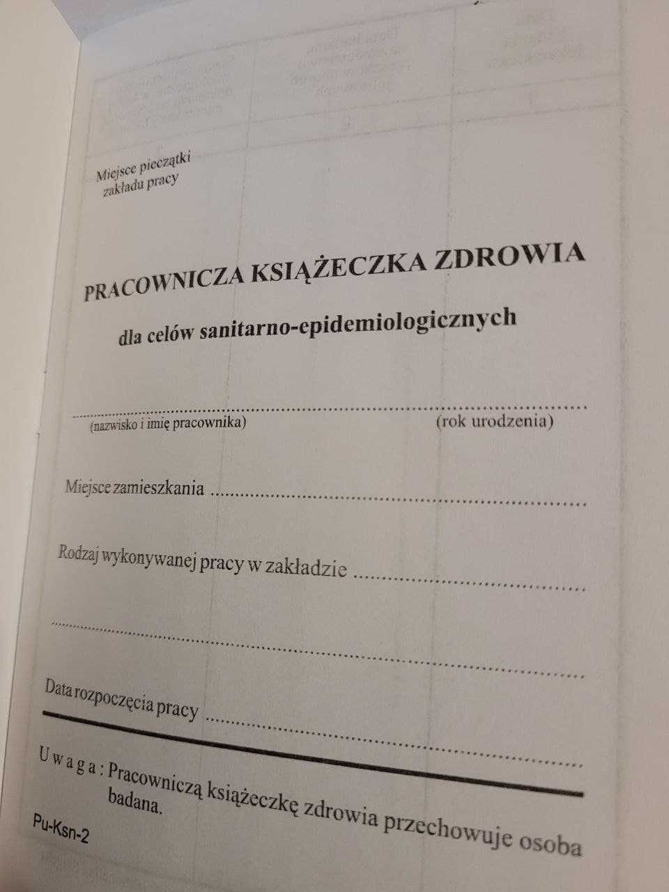 Pracownicza książeczka zdrowia dla celów sanitarno-epidemiologicznych