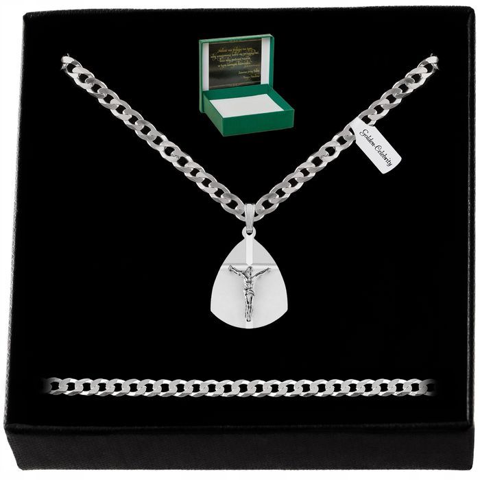 Srebrny Łańcuszek Zawieszka + Medalik Pr. 925/50cm