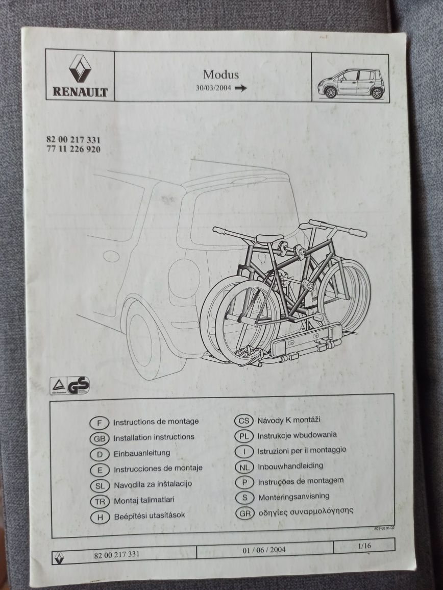 Bagażnik rowerowy Renault Modus Velofix na dwa rowery