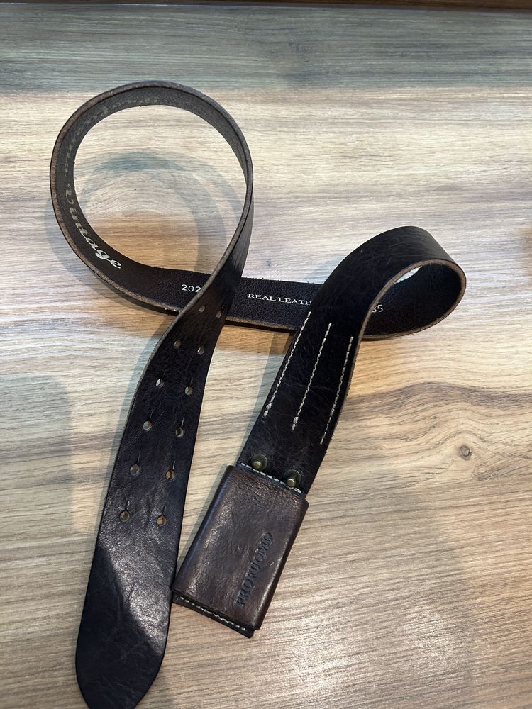 Pasek brązowy skórzany Vintage 85 cm