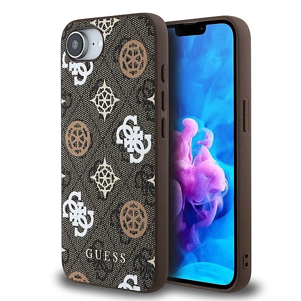 Etui Guess PU 4G Peony z MagSafe na iPhone 16e - brązowe