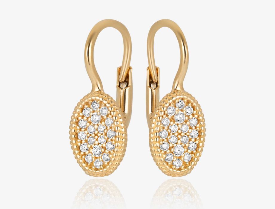 Złote kolczyki z tarczą lśniących cyrkonii próba 585