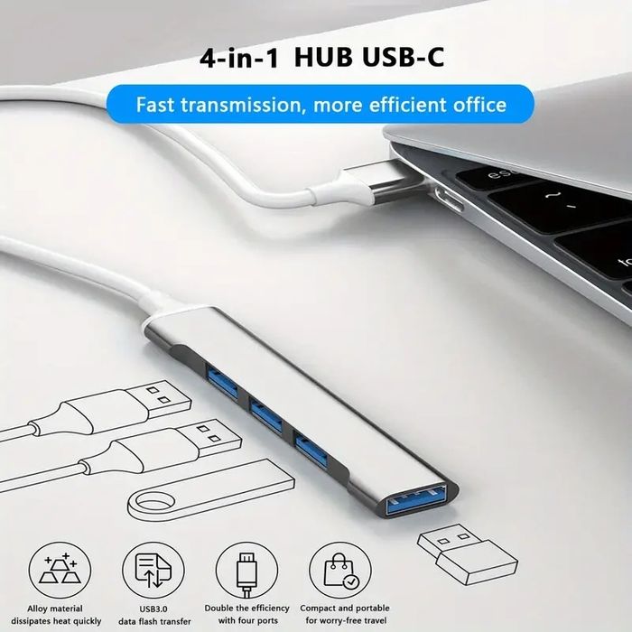 Перехідник HUB 4in1 Type - C - 4 USB 3.0 /USB, розгалужувач