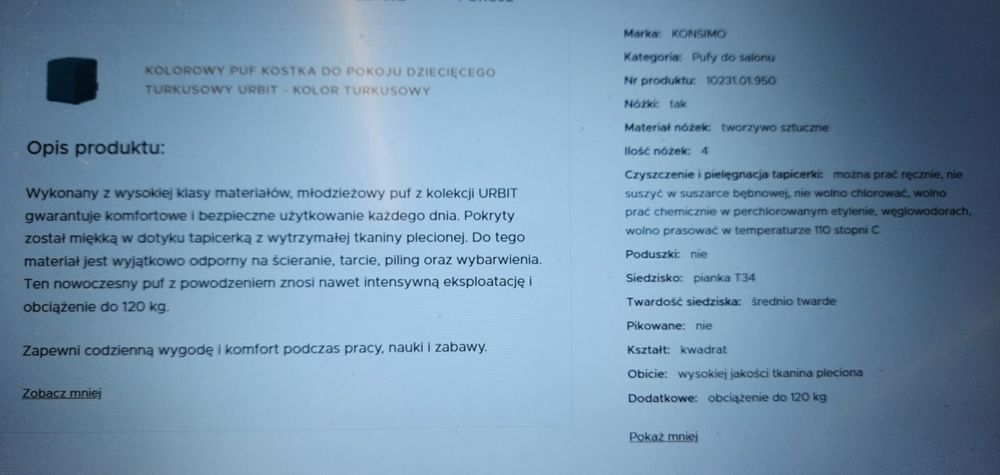 Puf pufa kostka Konsimo turkusowy