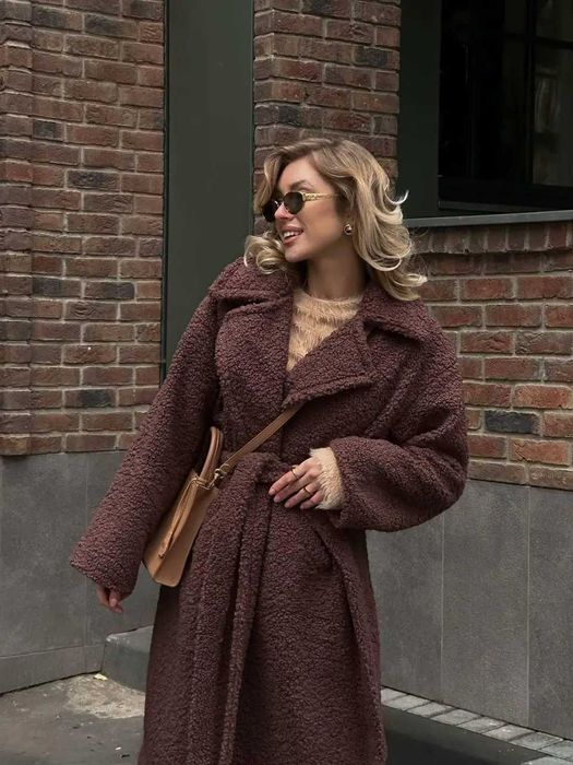 Тепла еко-шуба з пояском