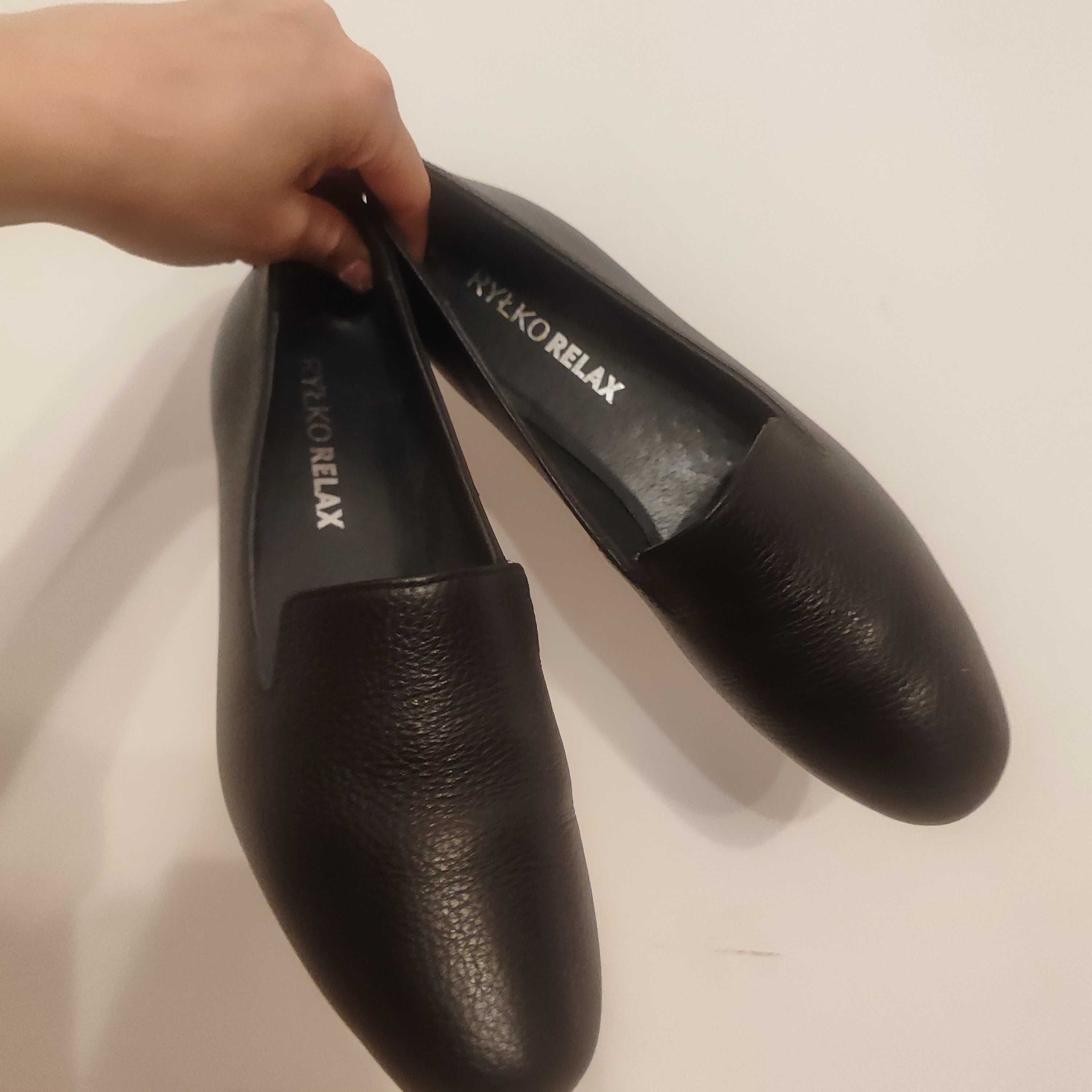 Lordsy Ryłko Relax 38 39 mokasyny półbuty skóra  naturalna czarne buty