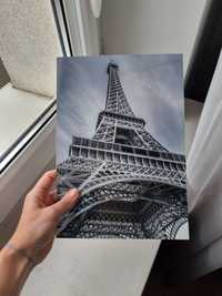 Nowy czarno-biały plakat A4 z Wieżą Eiffla, Paryż Francja