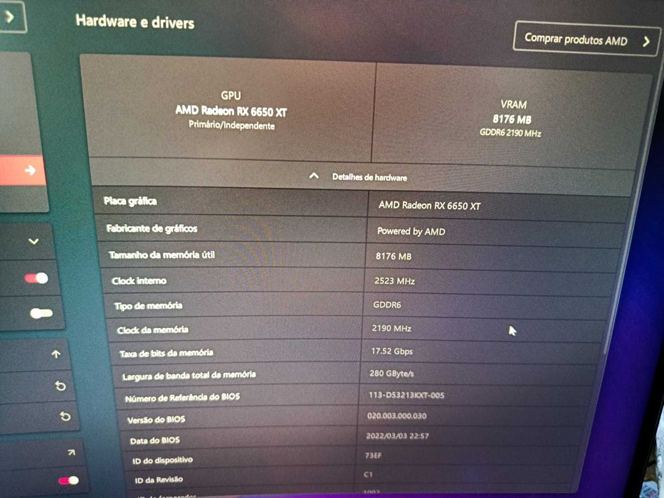 AMD Radeon RX 6650XT - Powercolor Red Devil 8GB OC - como nova!