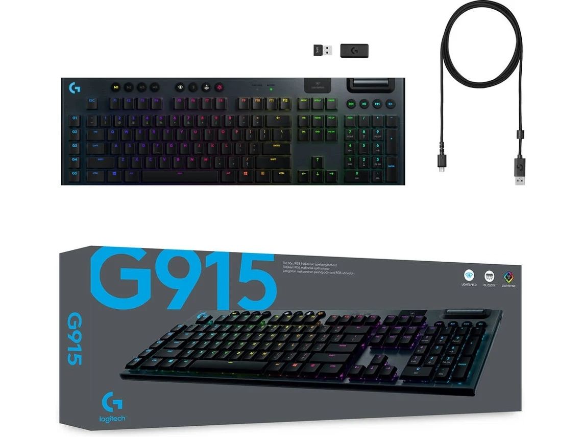 Teclado Gaming LOGITECH G915 Lightspeed (Wireless - Mecânico - Inglês