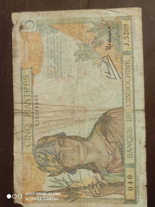 Индокитай 5 пиастров 1932 год очень редкая красивая большая бона