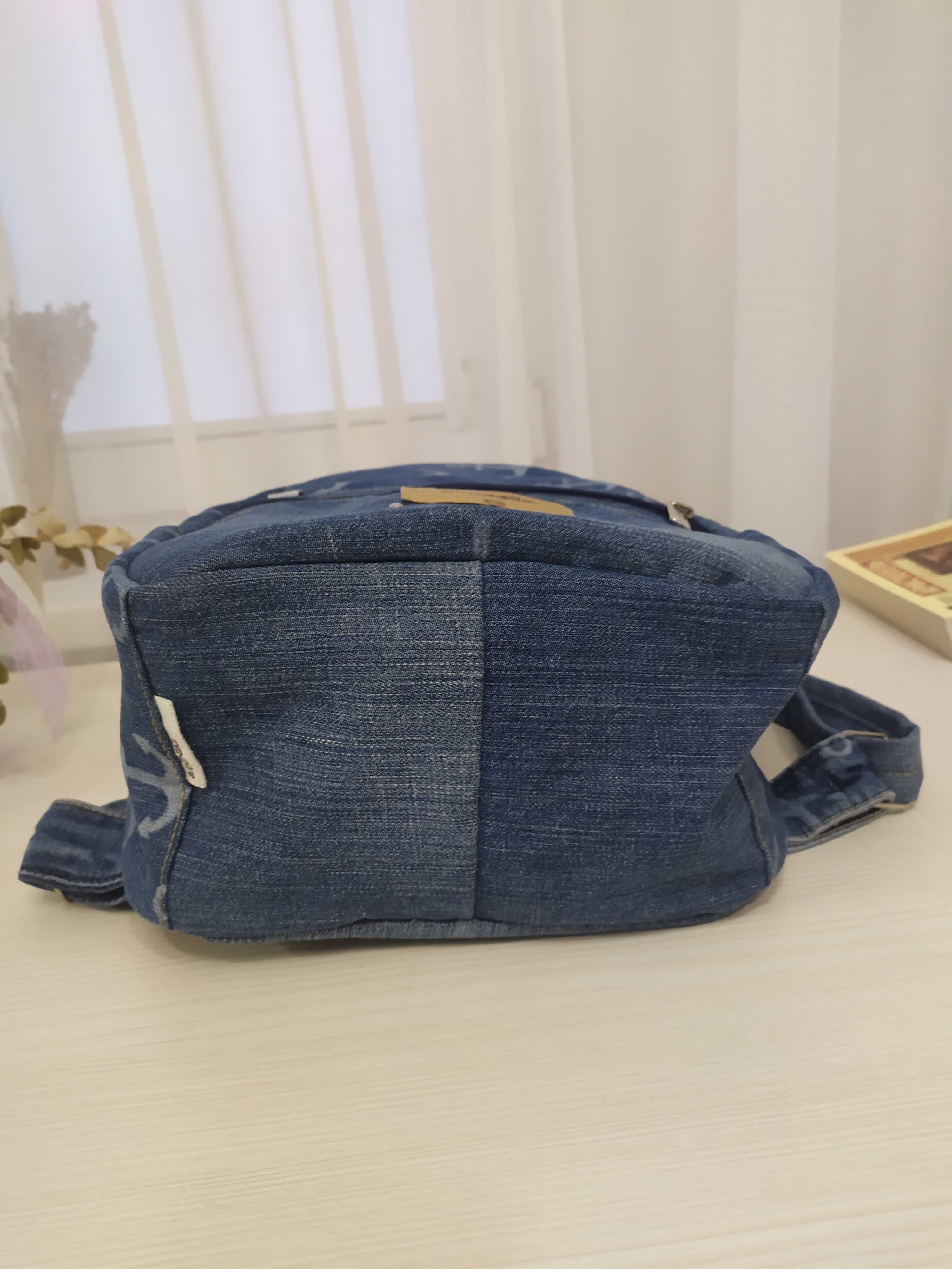 Jeansowy pkecak handmade wzór kotwice