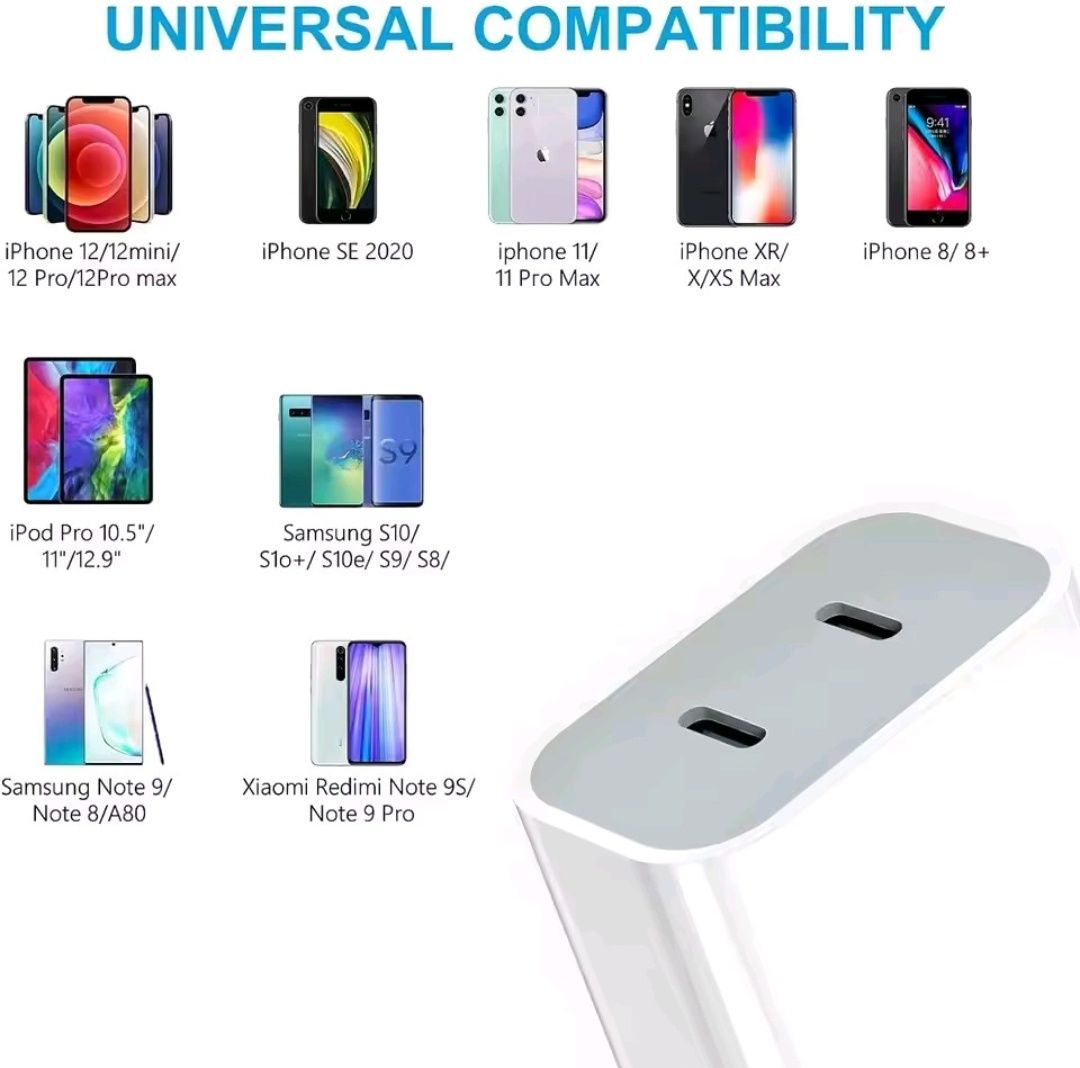 Carregador rápido 40 W com Cabo USB-C. Novo.