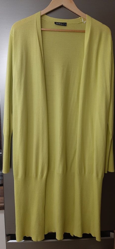 Sweter dlugi kardigan limonkowy żółty 40-42 L-XL Jak Nowy