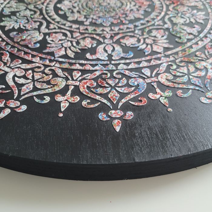 Mandala na drewnianym krążku średnica 40cm