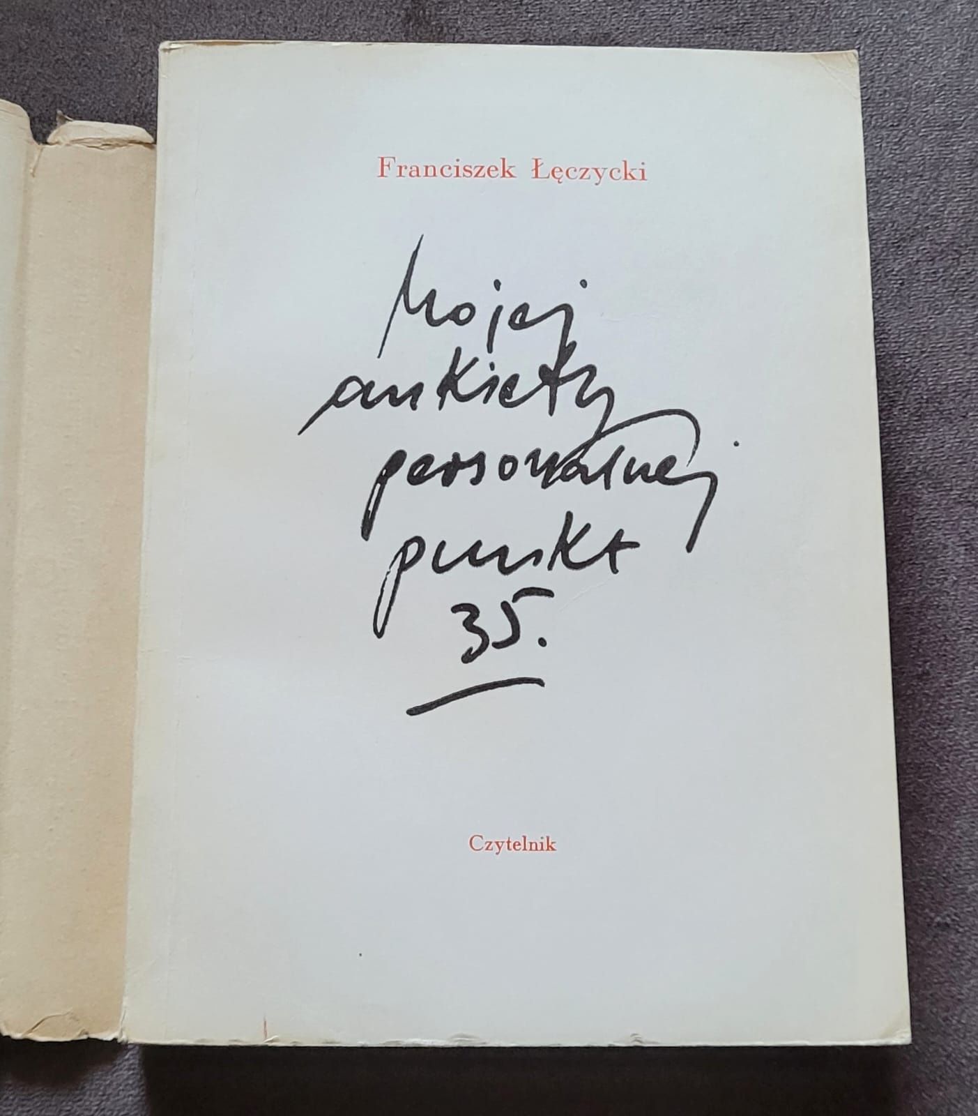 Książka " Mojej ankiety personalnej punkt 35" F. Łęczycki