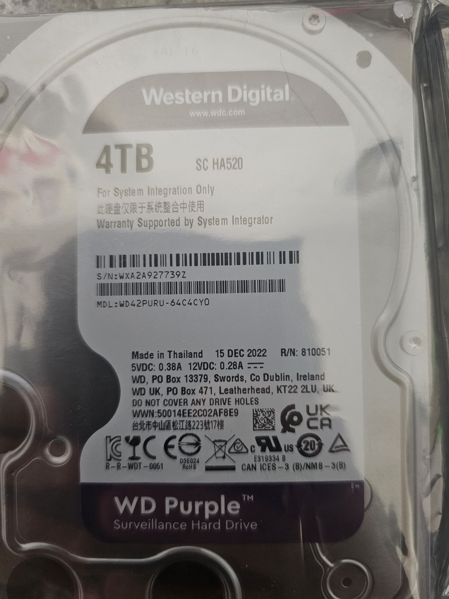 Disco rígido HDD 4TB de 3.5" WD Purple, NOVOS e SELADO