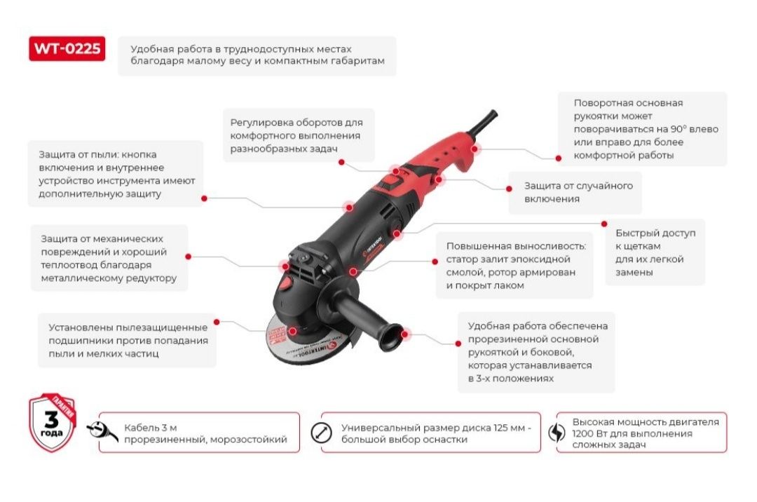 Шлифмашина угловая болгарка 1200 Вт  круг 125  STORM INTERTOOL WT 0225