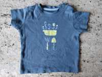 T-shirt koszulka z krótkim rękawem Lupilu niebieska łopatka grabki 74