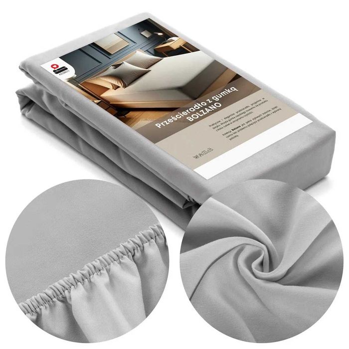 Prześcieradło 160 x 200 z Gumką Bolzano z Satyny Bawełnianej, Szare