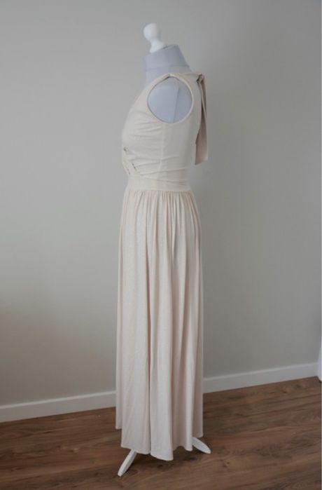 Kremowa/ecru suknia maxi z brokatem, druhna, rozm 36