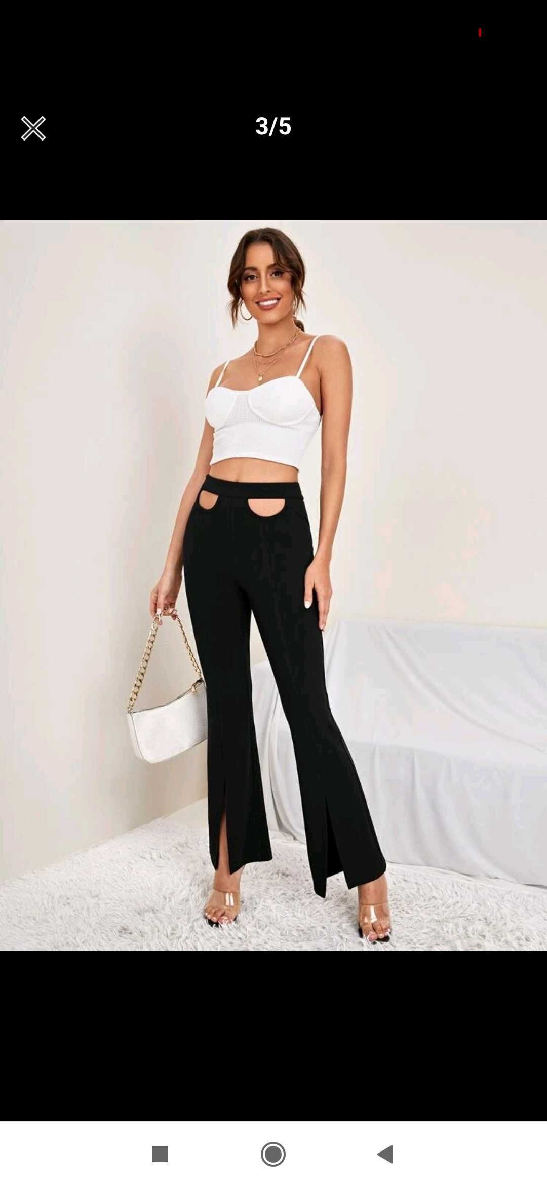 Nowe czarne spodnie eleganckie damskie z rozcięciami wysoki stan