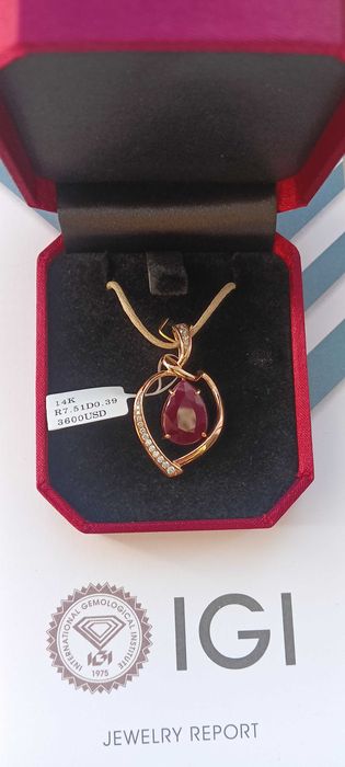 Zawieszka z naturalnym rubinem 7.57 ct bez obróbki cieplnej IGI 14K