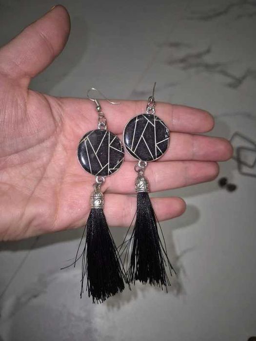 Czarno srebrne kolczyki zestaw 3 par