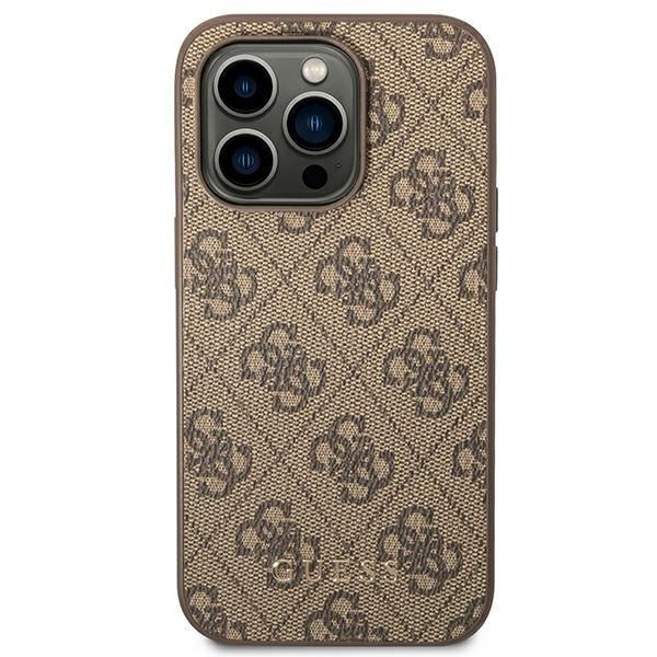 Etui na iPhone 14 Pro Guess 4G Metal Gold Brązowy