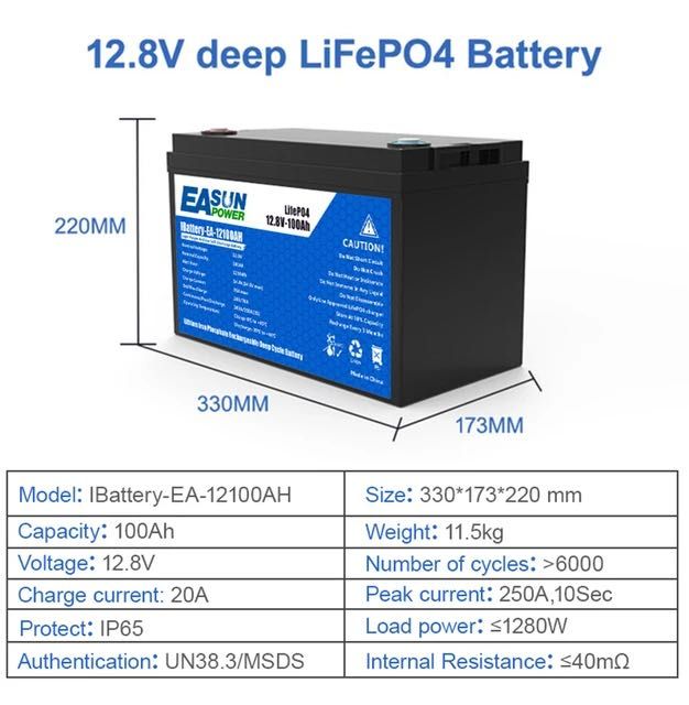 LiFePO4 EASUN BMS Акумулятор 12 V 100Ah 1280 Wh В НАЯВНОСТІ !