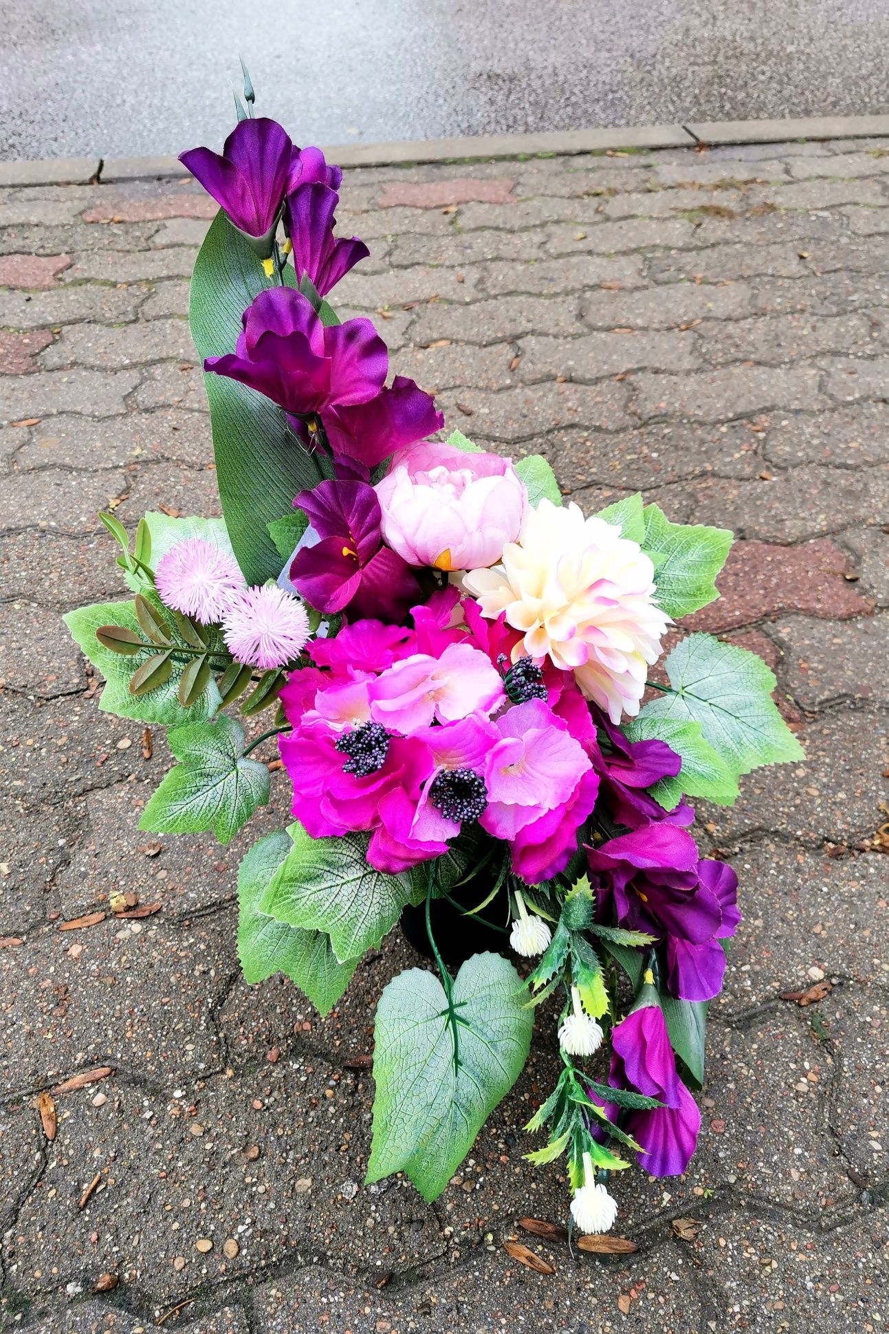 Komplet sztuczne kwiaty wiązanka wazon fiolet amarant zestaw bukiet