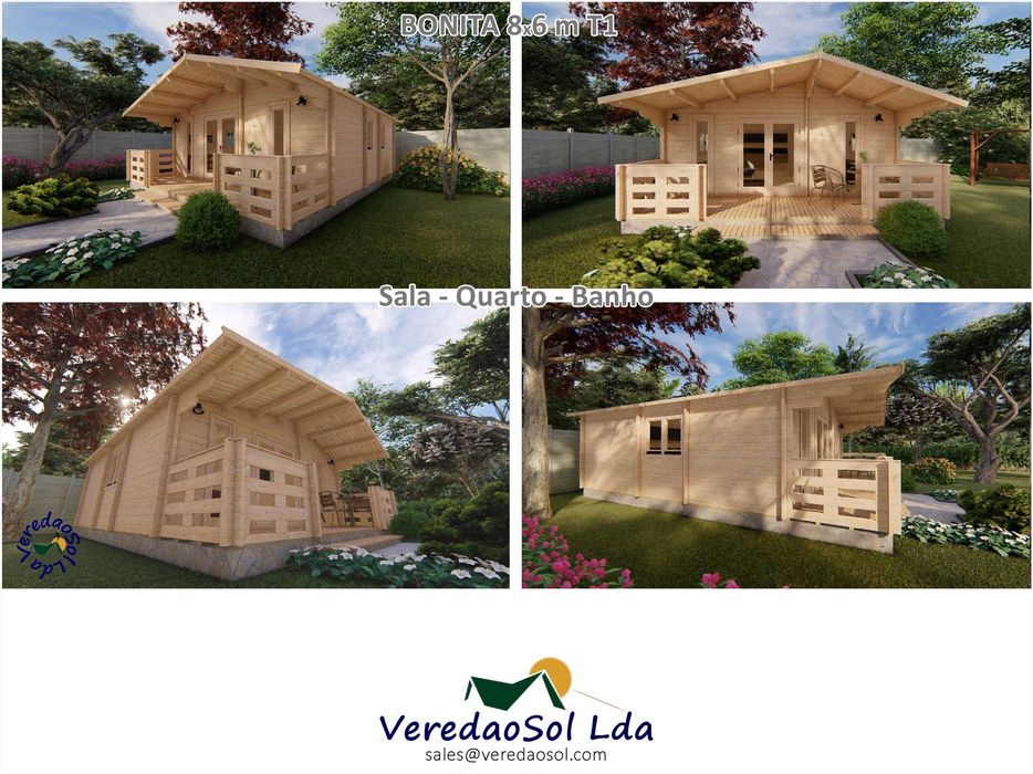 Casa Madeira KIT BONITA 50m² T1 - 44-58 e 68mm Terraço 8.3m² 3 Modelos
