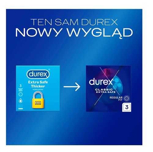 DUREX EXTRA SAFE Prezerwatywy 3 szt. grubsze dodatkowo nawilżane
