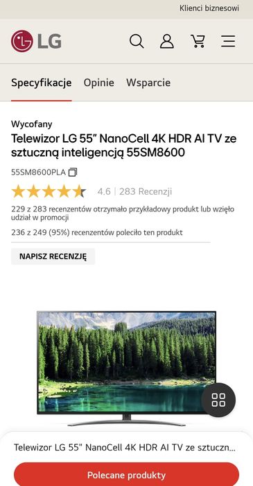 Telewizor LG 55" NanoCell 4K HDR AI TV ze sztuczną inteligencją 55SM86