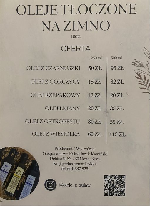 Olej rzepakowy zimnotłoczony wysyłka