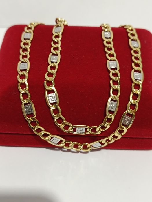 Złoty łańcuszek splot Pancerka ze wzorem greckim dł.55cm, złoto 585