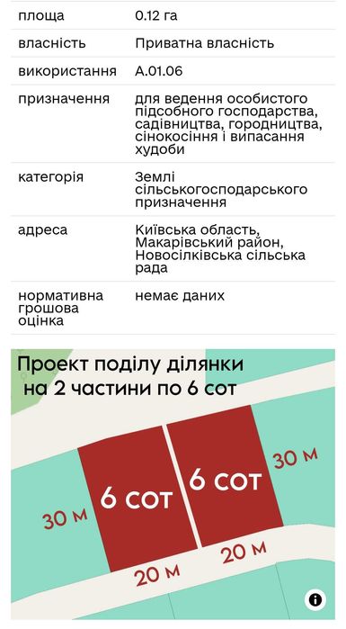 Продаж ділянки 12 сот Музичі / біля лісу та озера