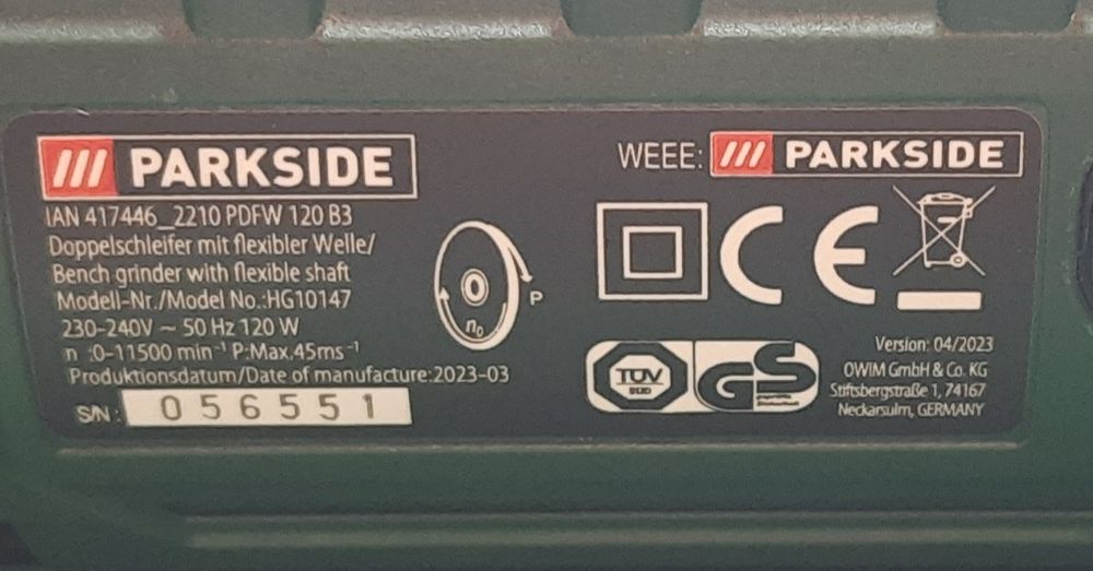 Точило - гравер Parkside PDFW 120 A2 GERMANY.