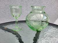 Szkło uranowe kielich i wazon art deco