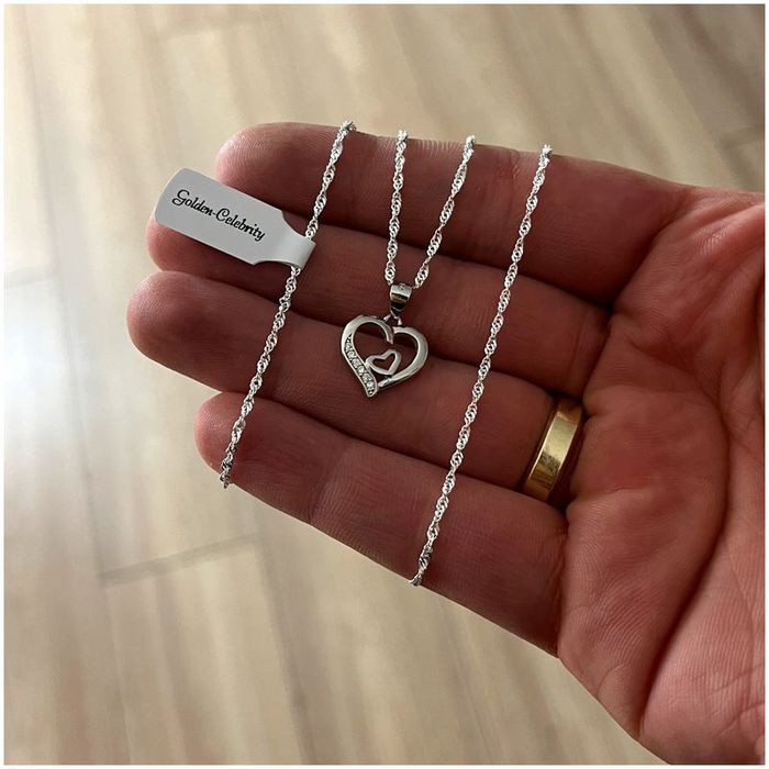 Srebrny Naszyjnik + Zawieszka Serce 925+róża Wieczna Prezent Na 18 Uro