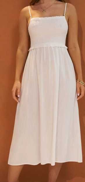 brazowa sukienka boho midi z lnem  m