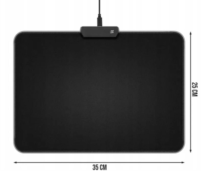 Podkładka Pod Myszkę Gamingowa LED RGB 35x25cm Na Biurko Czarna Kolory