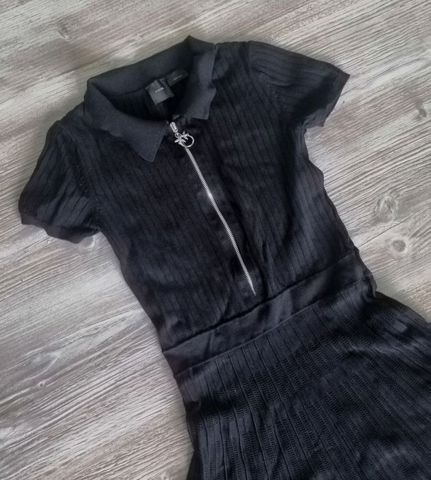 Pinko czarna sukienka polo suwak jaskółki 34 xs