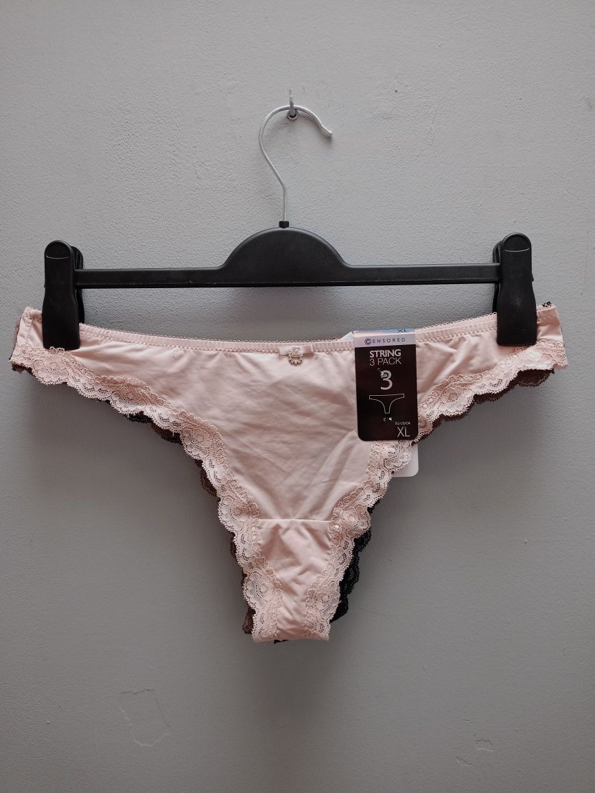 Sexsowne stringi 3 pack nowe Censored roz XL