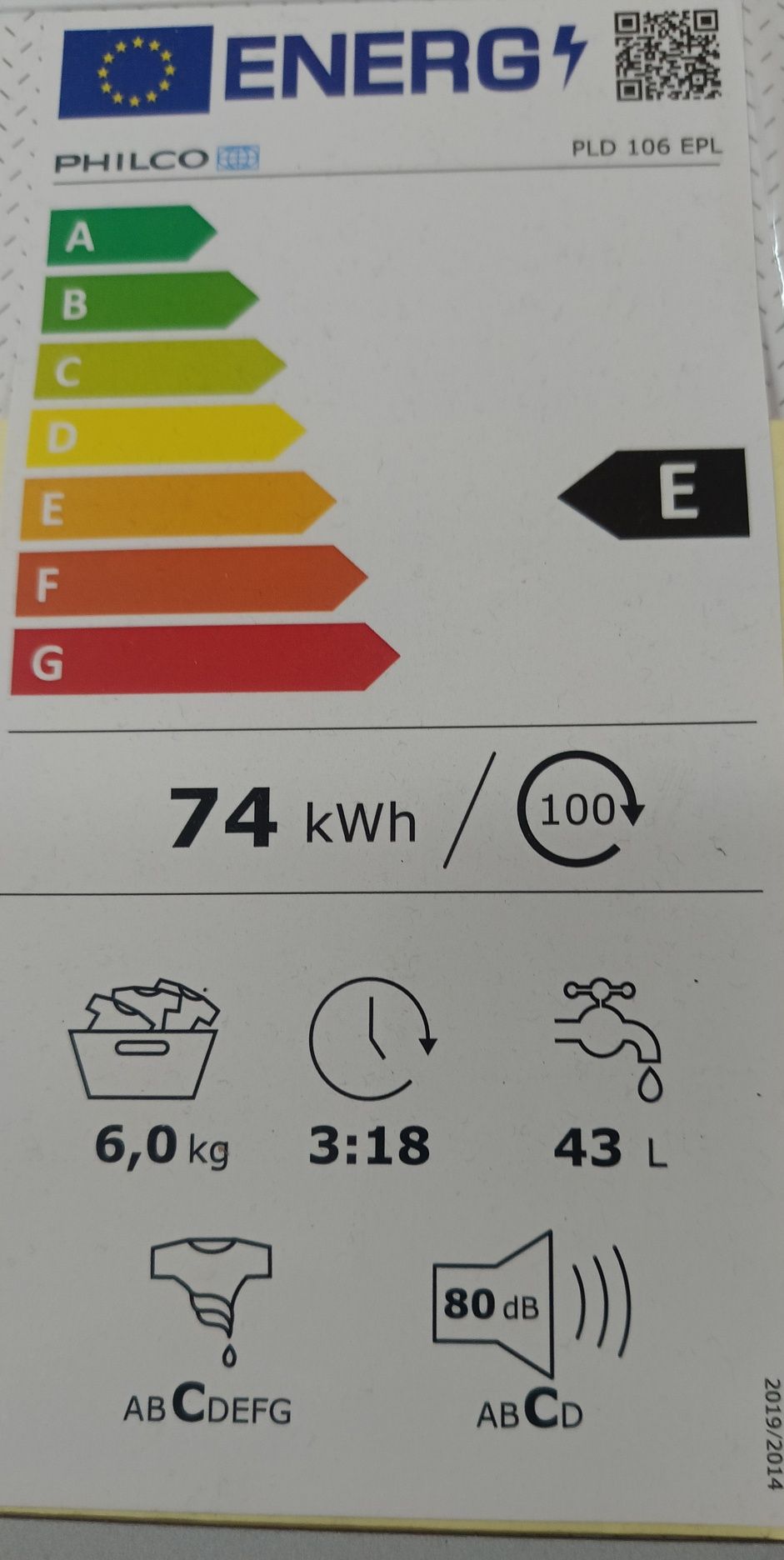 Pralka wolnostojąca Philco PLD 106 EPL 6kg 1000ob 5lat gwarancji