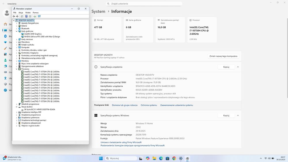 Laptop gamingowy HP 17-cd1016nw /i7-10750H/RTX 2060 6GB/16GB/17,3" IPS