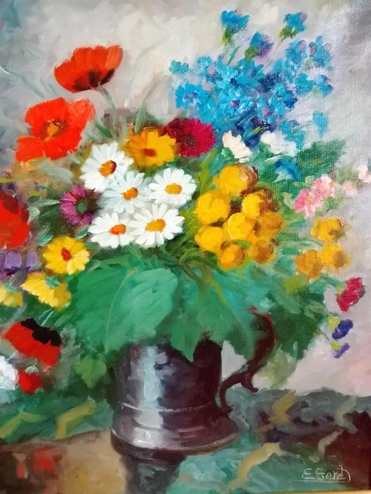 Stary obraz na płótnie Edith Gert kwiaty  .